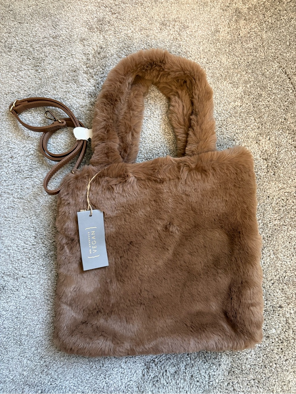 Vegan Faux Fur Tote Bag - Chestnut